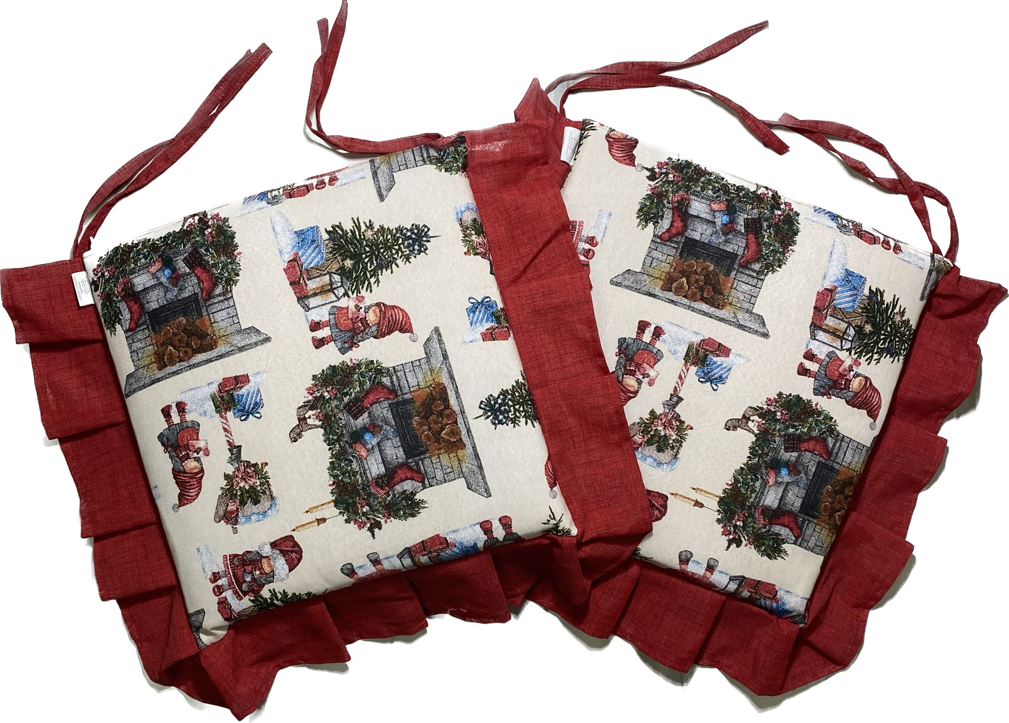 Set cuscini coprisedia natalizio con bordo volant in tessuto cotone loneta stamp